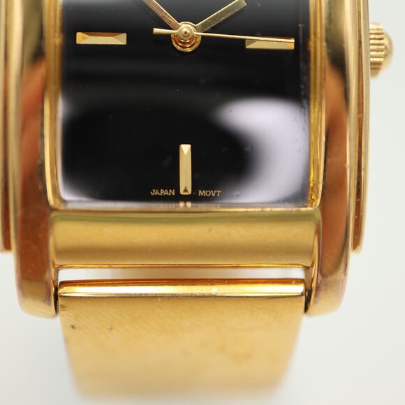 Joan Rivers Gold Tone Black Dial Womens Tank Watch Cuff Bracelet w New Battery - Picture 7 of 13